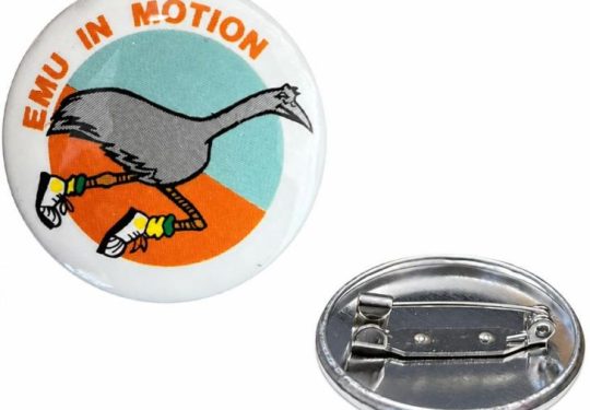 Emu in Motion Button Badge