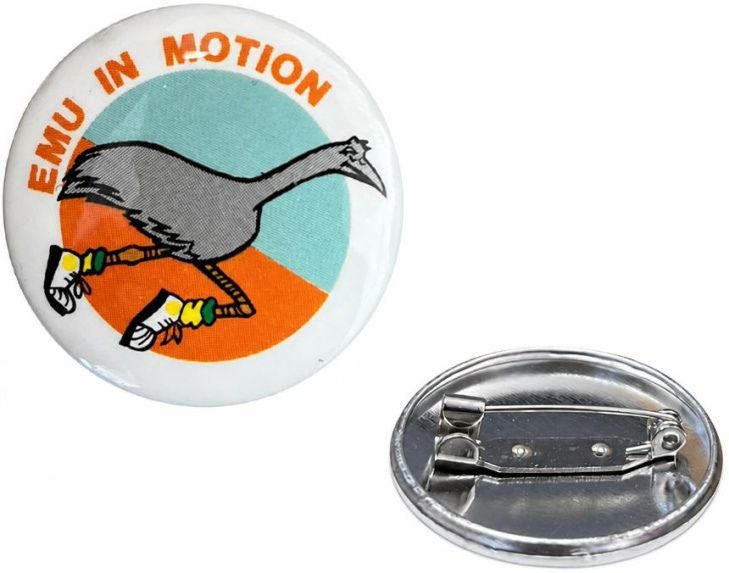 Emu in Motion Button Badge